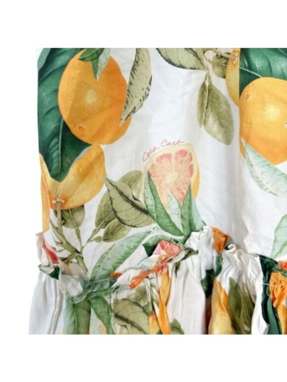 Cara Cara Blue Hill Citrus Fruit Print Cotton Tiered Maxi Dress Size 2 - Picture 7 of 13